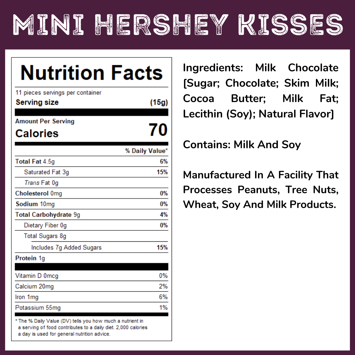 WinCrest Mini Unwrapped Hershey Kisses - 1.5 Lb Tub