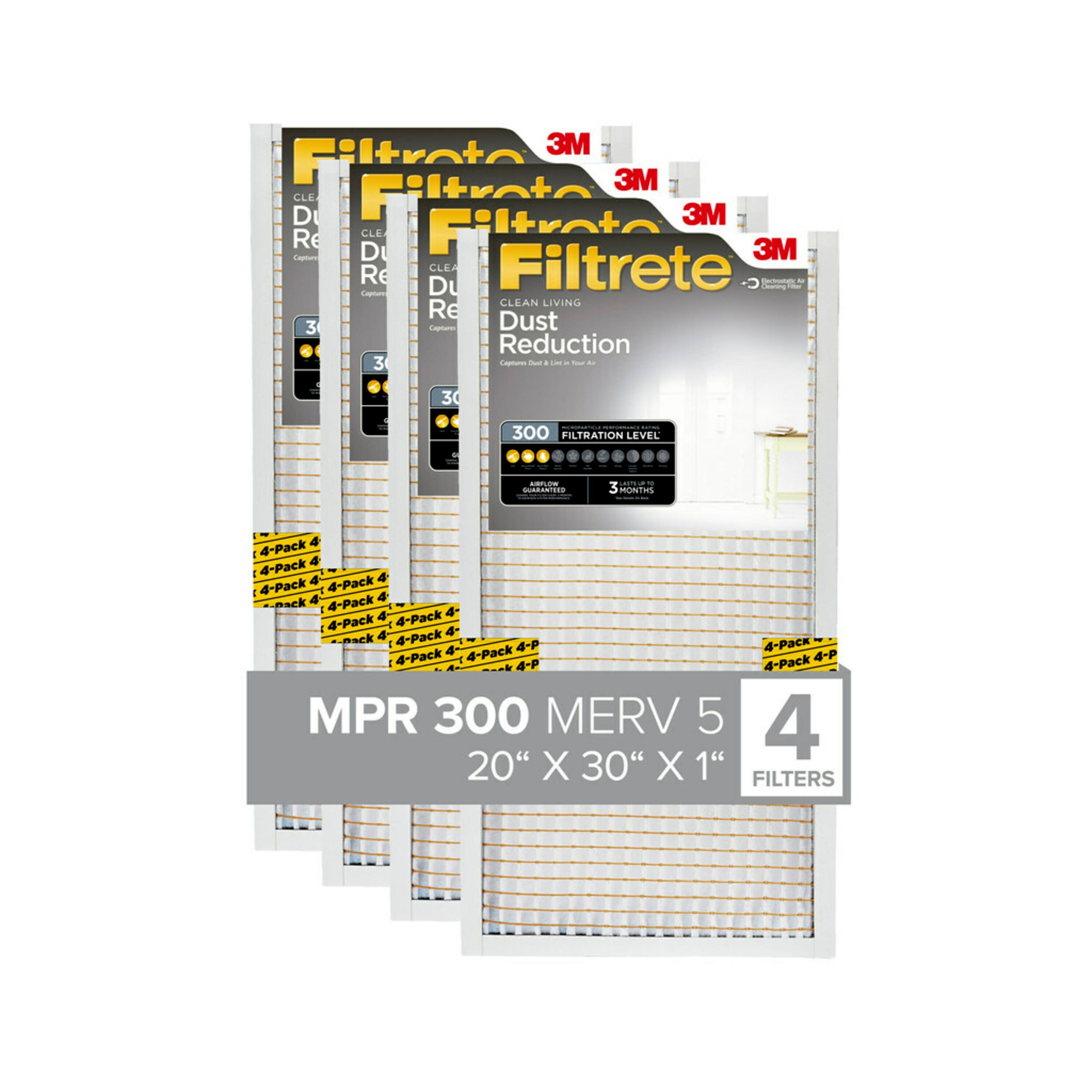 Filtrete 20x30x1 Air Filter, MPR 300 MERV 5, Clean Living Dust