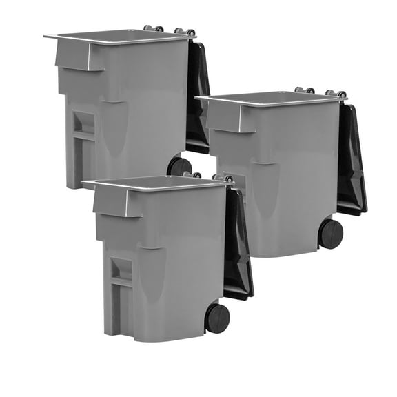 Set of 3 Mini Gray Trash Cans With Lid & Wheels for WWE & AEW Wrestling Figures