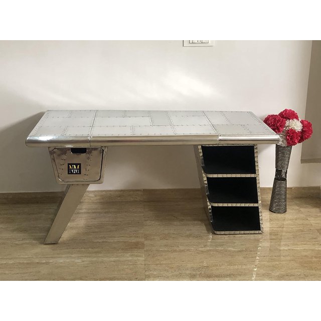 Nautical-mart Large Aviator Executive Desk - Drawer Shelving - Aircraft Wing (62 Inches)