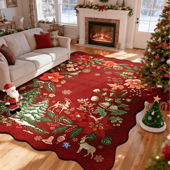 4' x 6' SULUOTE Christmas Area Rug for Bedroom, Soft Ultra-Thin Christmas Tree Holiday Decor Carpet for Living Room