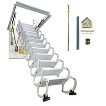 White Attic Loft Extension Ladder Carbon Steel Pull Down Retractable Ceiling Access Stairs Folding Attic Ceiling Ladder
