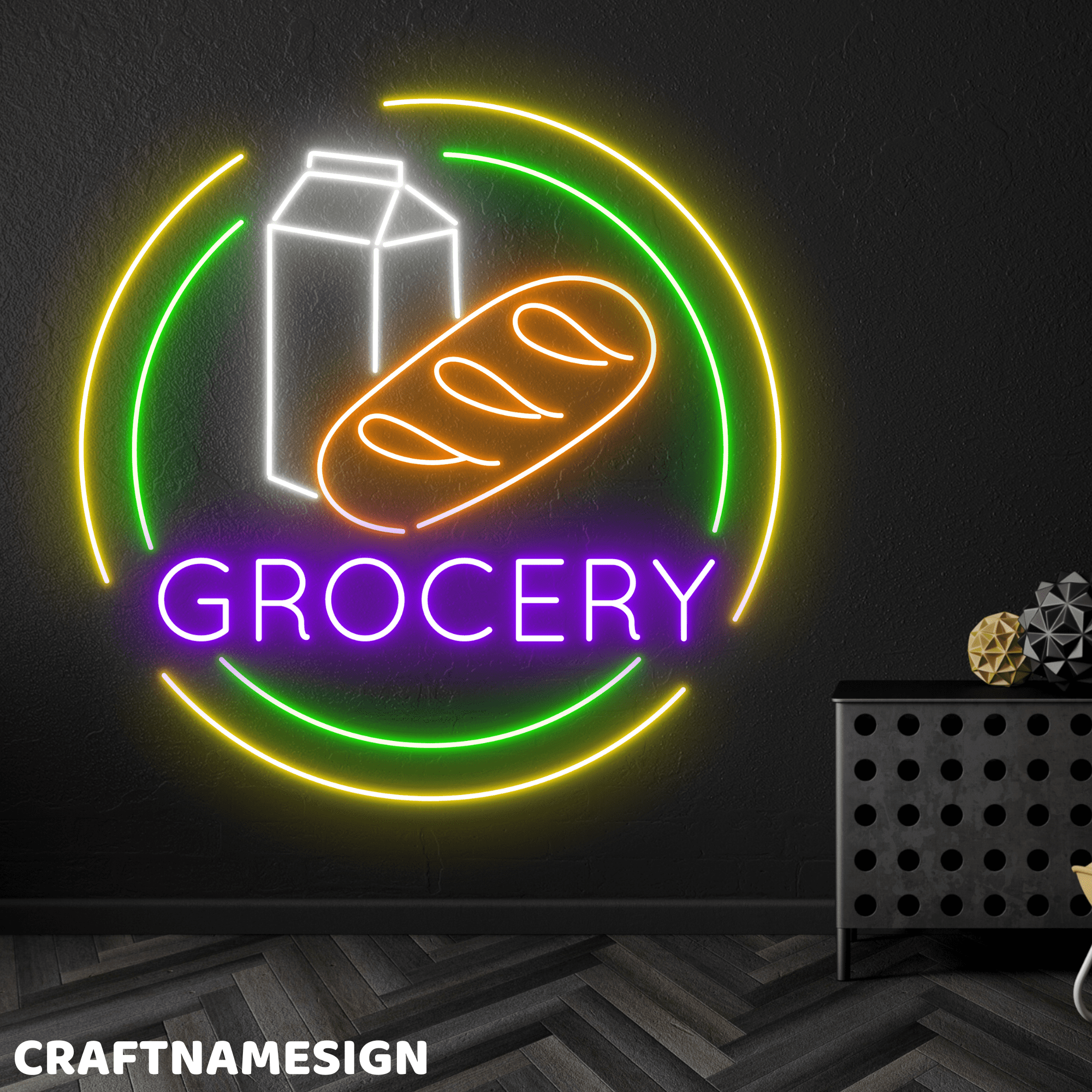 Craftnamesign Grocery Neon Sign, Grocery Store Wall Sign, Open Sign Wall Decor