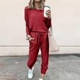 thumbnail image 2 of jtjvou Women Fall 2 Piece Lounge Outfit Long Sleeve Tops High Waisted Jogger Pants Set Spring Travel Clothes Tracksuit Red XXL, 2 of 7