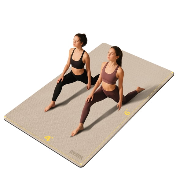 8mm Large Yoga Mat (6'x 4') with Soft Fabric - Extra Long and Wide 72 x 48 x 0.32 inches, Non-Slip Surface, Eco-Friendly, Lightweight, Thick Wide Yoga Mat for Home Workouts.(Beige Black)