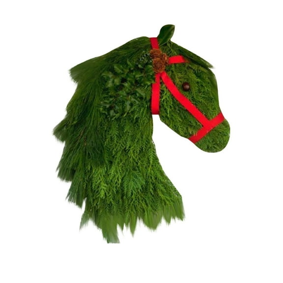 Christmas Wreath Horse-Shaped Evergreen Wreath Farmhouse Home Outdoor Garden Decoration