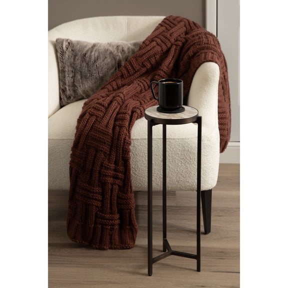 Kate and Laurel Aguilar Modern Round Drink Table, 9 x 9 x 23, Brown Marble and Bronze, Genuine Toronto Marble Accent Table for Use as Indoor Plant Stand or Pedestal Martini Table