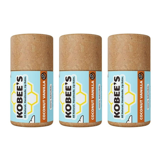 Bálsamo labial Kobee's, hidratante totalmente natural, coco y vainilla, paquete de 3