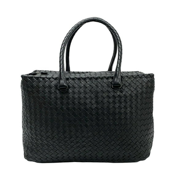 Pre-Owned BOTTEGA VENETA Intrecciato Leather Boston Bag, Handbag, Tote Black 63537 (Good)