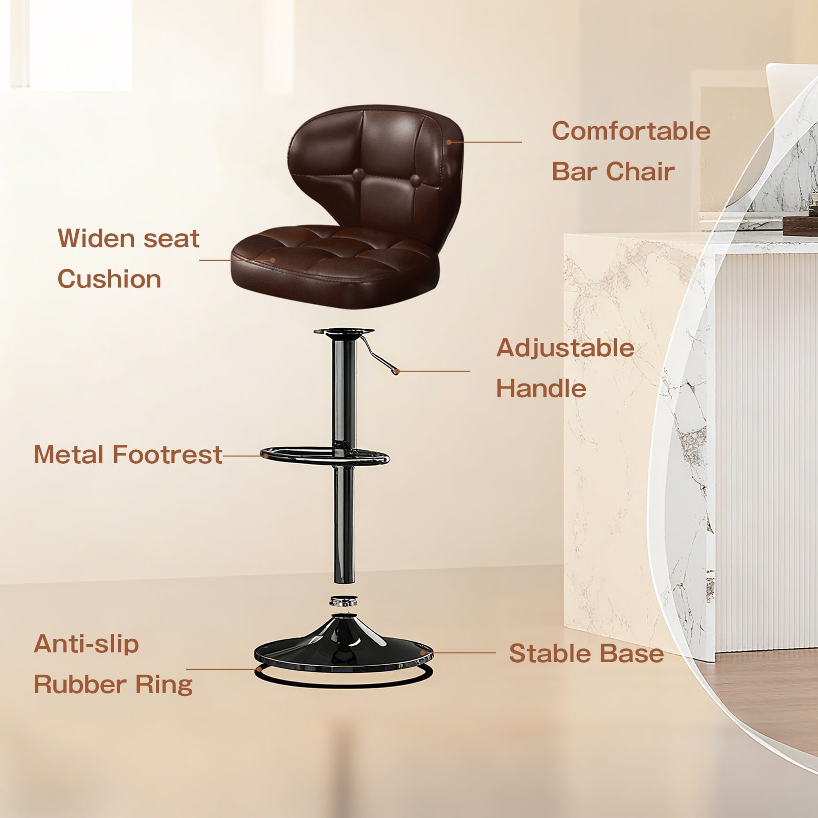 Bar Stools Set of 2, Adjustable Swivel Bar Chairs with 360° Rotation, Padded Counter Stools with Back and Footrest for Kitchen Island, Bistro, Cafe, and Home Use