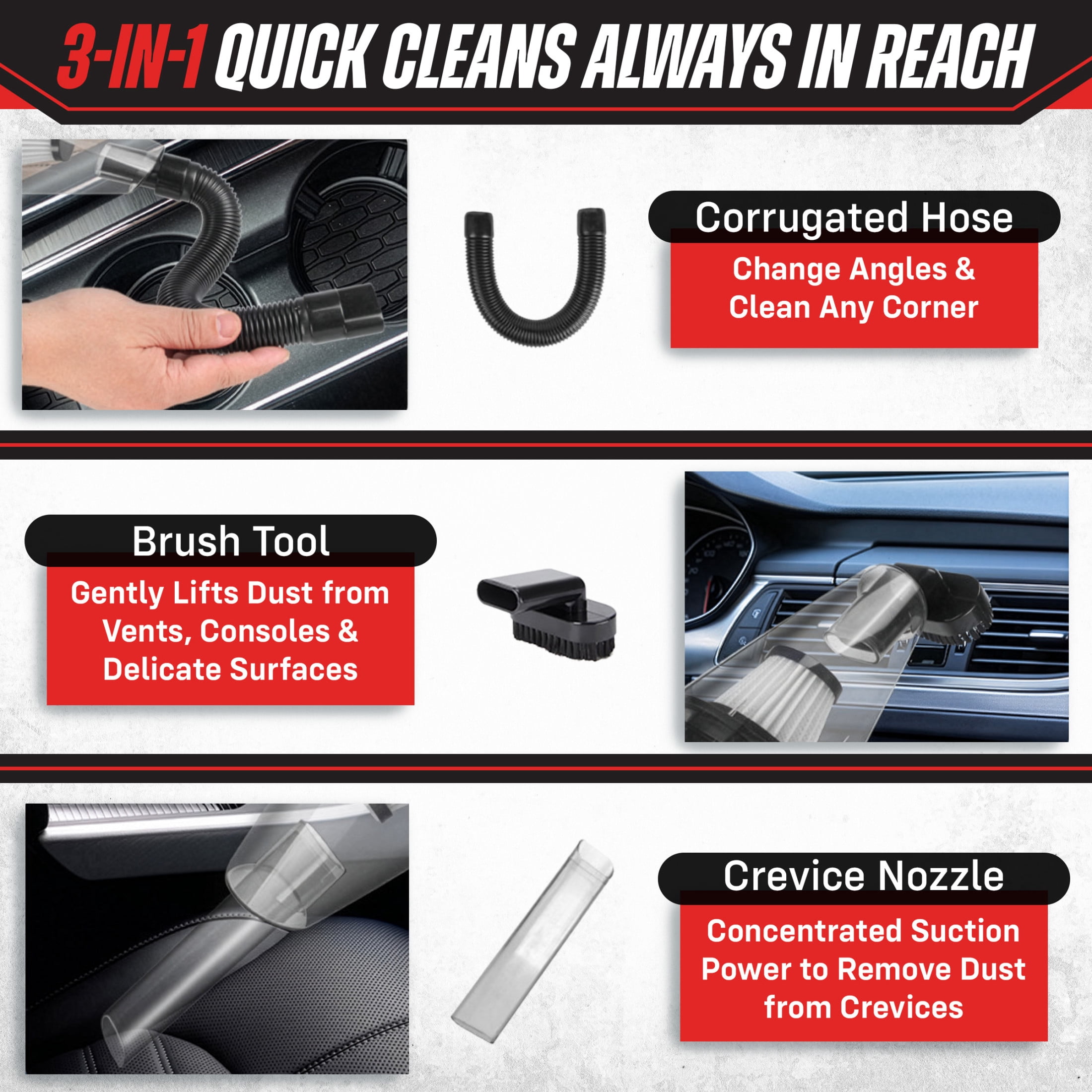 Stalwart 5,500Pa Handheld Vacuum Cordless Car Vacuum with Light, Washable Filter, and Attachments