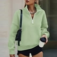 thumbnail image 2 of FRSASU Women Half Zipper Lapel Sweatshirt Fashion Solid Color Long Sleeves Loose Comfy Pullover Sport Blouse Tops Green S(S), 2 of 8