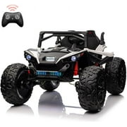 Towallmark 24V 2Seats Ride on UTV with Remote Control, 17" Extra Large EVA Wheels & 20.5 Wide Seat 4WD Electric Vehicle with Full-Metal Suspension,Music,LED Lights,(White)