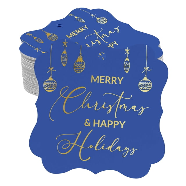 Inkdotpot Pack Of 100 Real Gold Foil Bracket Shape Paper Tags Merry Christmas & Happy Text Favor Hang Tags