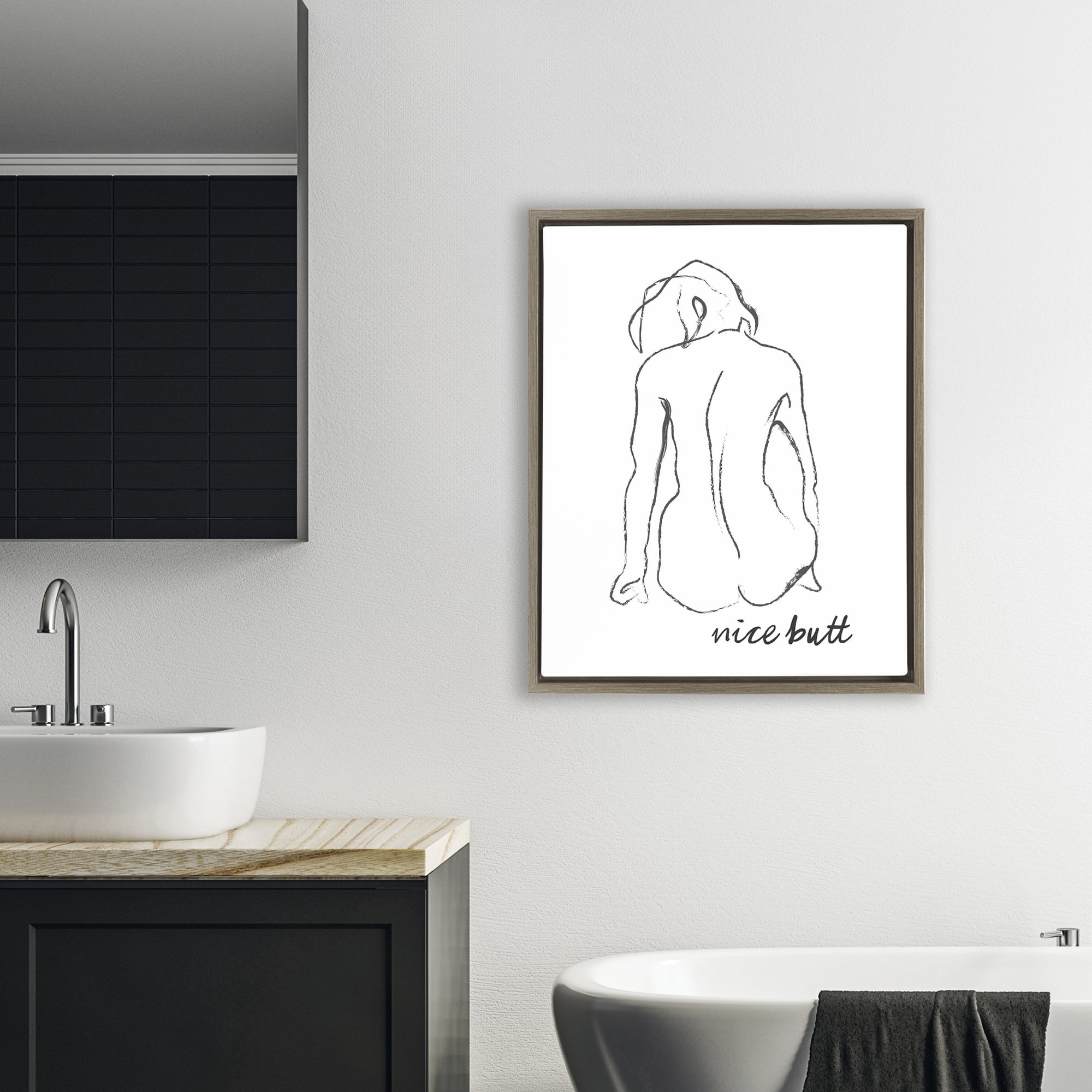 Stupell Industries Nice Butt Bathroom Refresh Brown Framed Floater Canvas Wall Art, design by Lettered and Lined