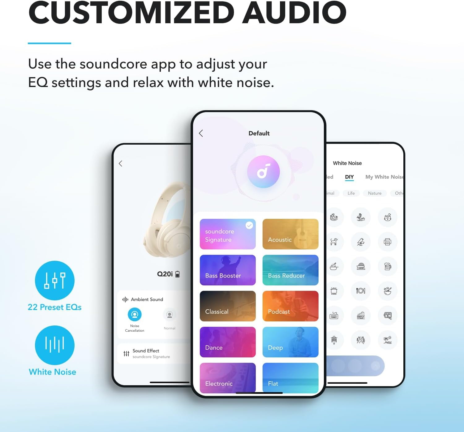 Soundcore Q20i Wireless Noise Cancelling Over-Ear Headphones, 40 Hours Long Battery, Hi-Res Audio & Deep Bass, Customizable Sound via App, Designed for Business and Travel-White