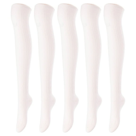 Lovely Annie Women's 5 Pairs Over Knee High Thigh-High Cotton Socks Size 6-9 L1024-5p1c1 (Beige)