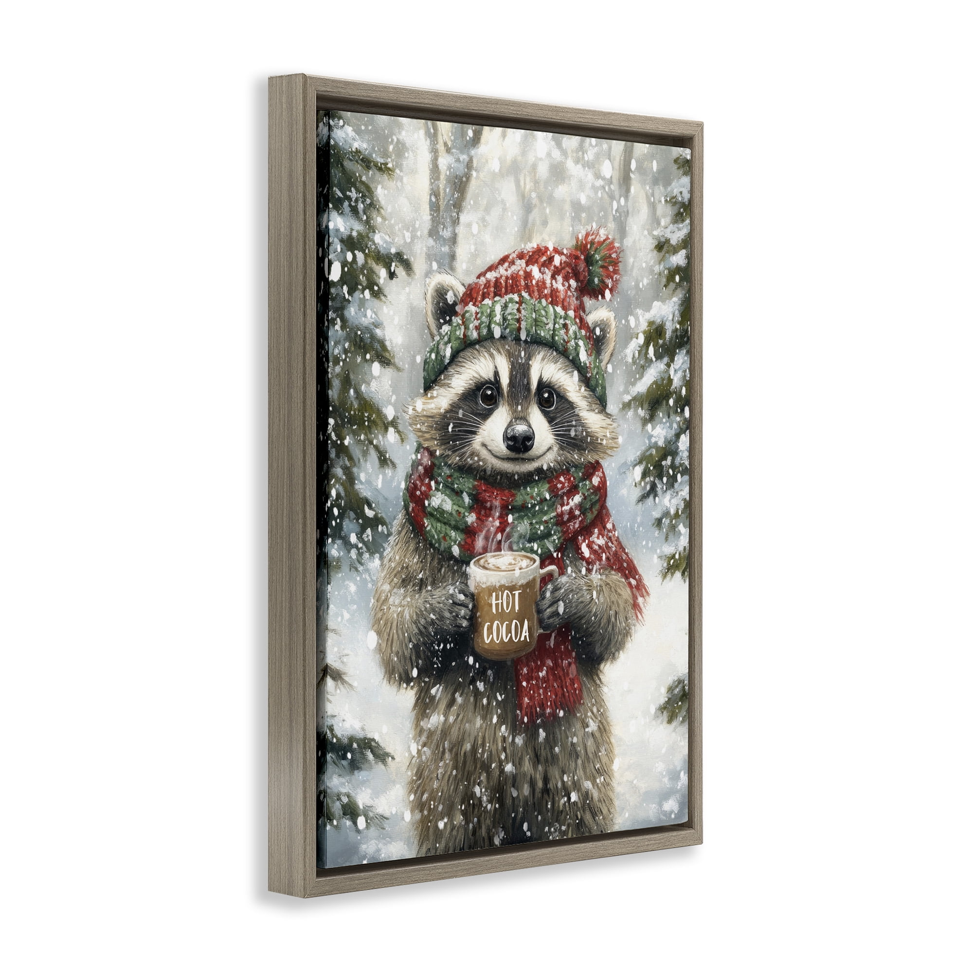 Stupell Industries Merry Cocoa Raccoon Brown Framed Floater Canvas Wall Art, design by Tina LeCour