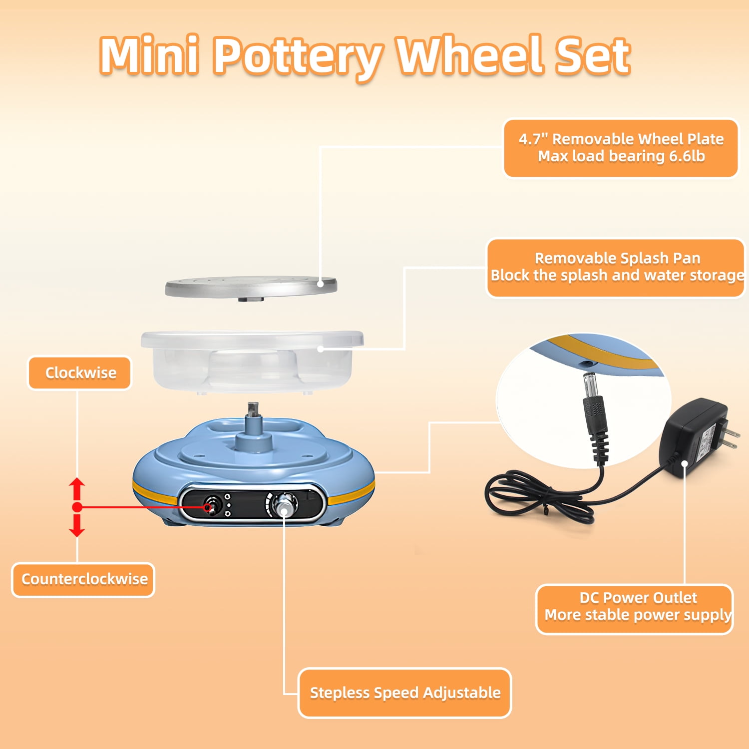 Mini Pottery Wheel Kit, 4.7" Turntable Electric Clay Wheel with Apron, Adjustable Speed Ceramic Making Pottery Machine, DIY Craft Kits for Kids