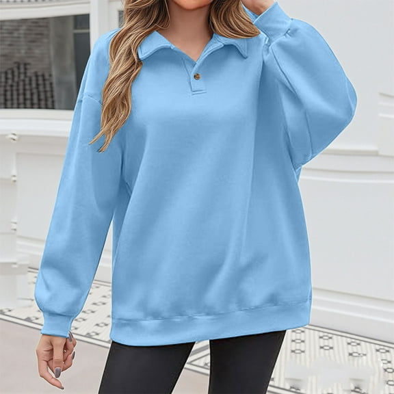 DAFPZW Women Quarter Button Up Collar Sweatshirt Oversized Long Sleeve Tops Fall Fashion Pullover Winter Shirts
