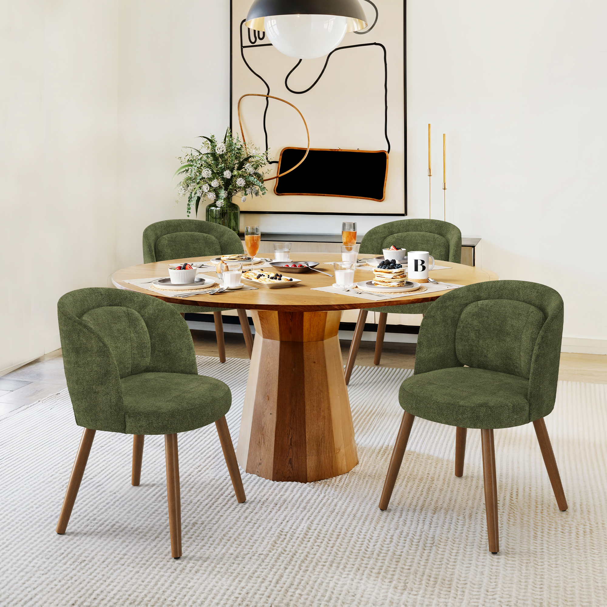 Dycanpo Upholstered Dining Chairs Set of 4, Wooden Dining Side Chairs with Curved Backrest & Individual Back Cushion, Green