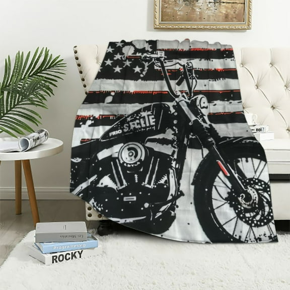 PRATYUS Dirt Bike Motocross USA Flag Throw Blankets Ultra-Soft Thicken Flannel Blanket for Chair Bedroom Sofa