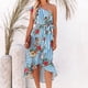 thumbnail image 4 of Vestido a media pierna con estampado sin espalda y sin mangas con cuello sesgado a la moda para mujer + cinturón Fridja  nalpqowj28718, 4 of 9