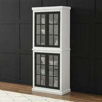 Tall Pantry Cabinet with Shelves - Stackable Kitchen & Laundry Room Storage - Modern White & Black Finish