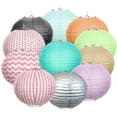 thumbnail image 5 of WIRESTER 10pcs Set Pink Chevron 10 inch Hanging Paper Lanterns Decorative Kit Round Paper Lanterns for Birthday Parties, Weddings, 5 of 7