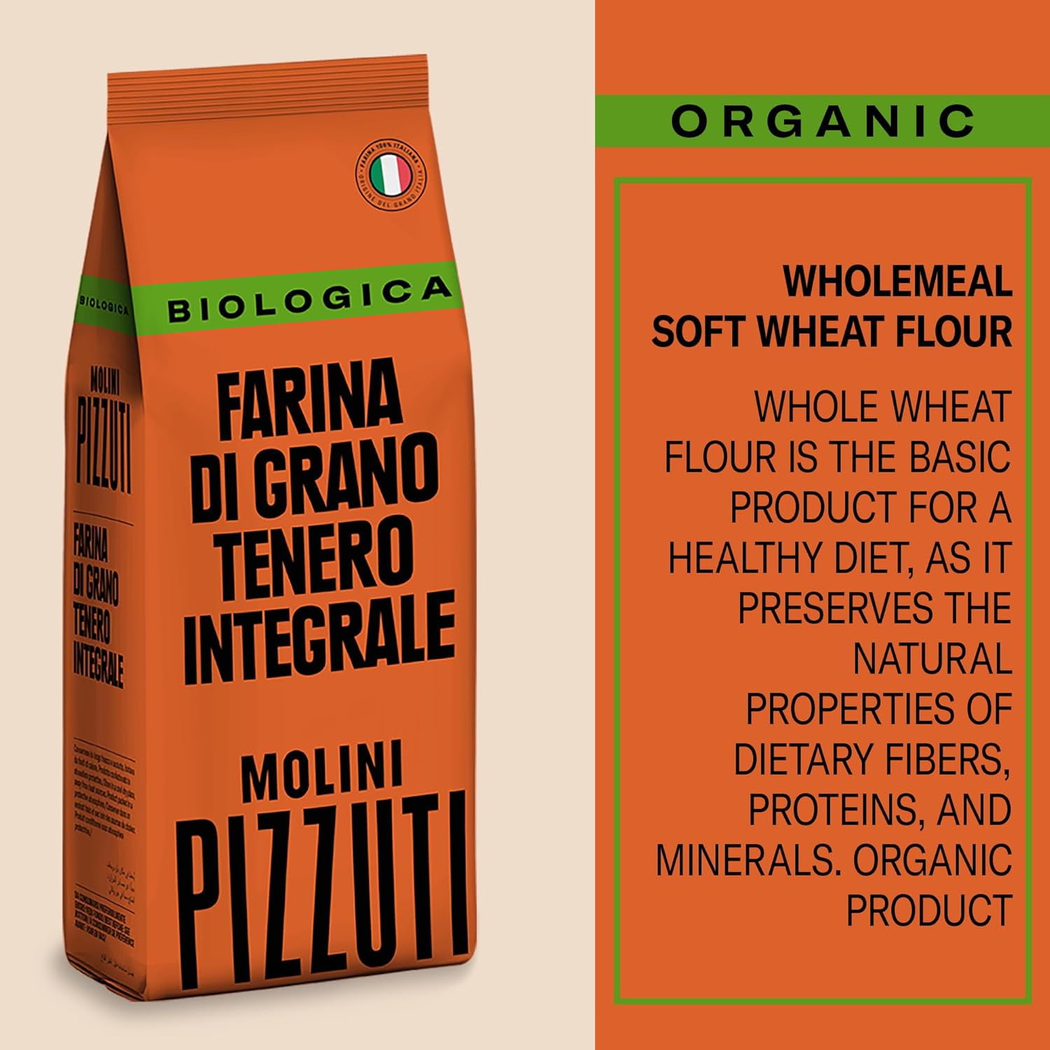 Molini Pizzuti Organic Whole Wheat Multipurpose Flour - 500GM (17oz)