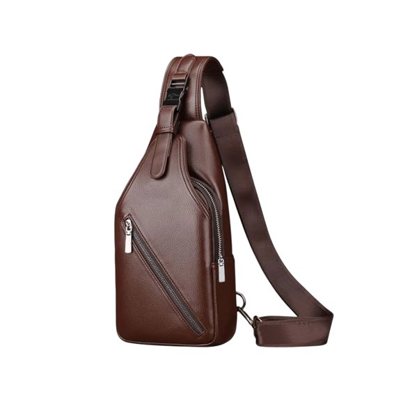 JOGZMZ Premium PU Leather Crossbody Bag for Men, Anti-Theft Sling Pack with Earphone Hole, Lightweight Chest Bag for Hiking & Camping Brown