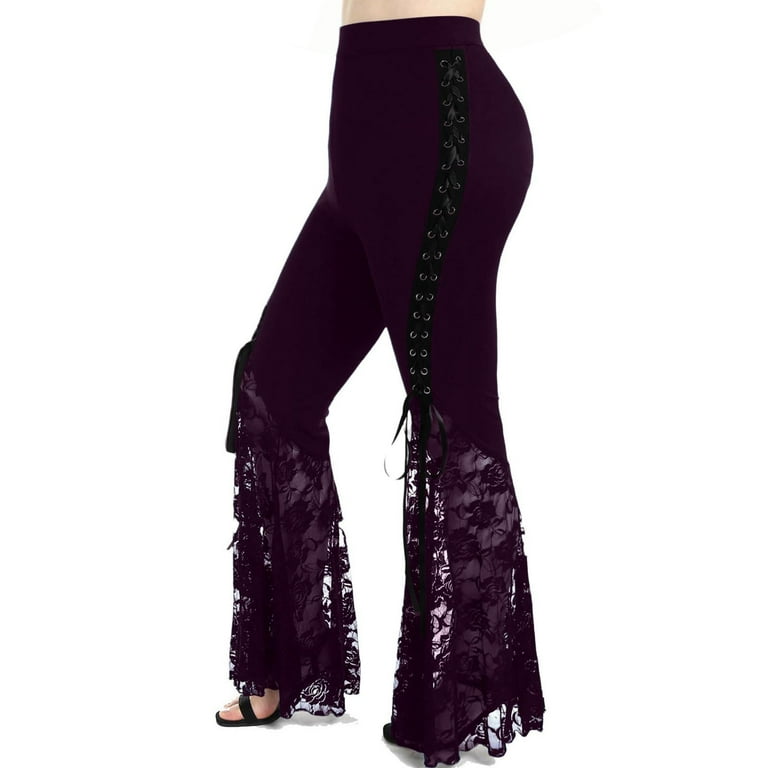 TFEOQRY Women's High Waist Flare Lace Pants Side Lace Up Decor