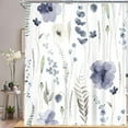 thumbnail image 3 of Watercolor Ink Floral Shower Curtain, Tan and Dark Blue Wildflower Bathroom Shower Curtain, Fabric Waterproof Shower Curtain with 12 Hooks, 72 x 72 Inch, 3 of 5