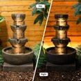 thumbnail image 4 of 27.7" H Concrete Modern Water Fountain 4-Tier Indoor/Outdoor Water Fountain w/LED Lights Cascading Waterfall Features for Home Garden Backyard Decor, 4 of 14