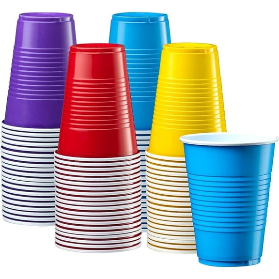 GUSTO 9 Oz Plastic Cups Disposable Drinking Party Cups, Assorted 50-Pack