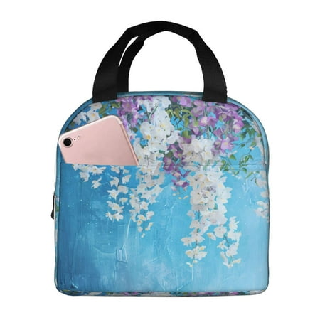 Insulated Lunch Bag for Women Men - Hanging Orchids Floral Blue Leakproof Cooler Lunch Box for Women Men  Lunch Tote Bags for Work School Picnic Travel