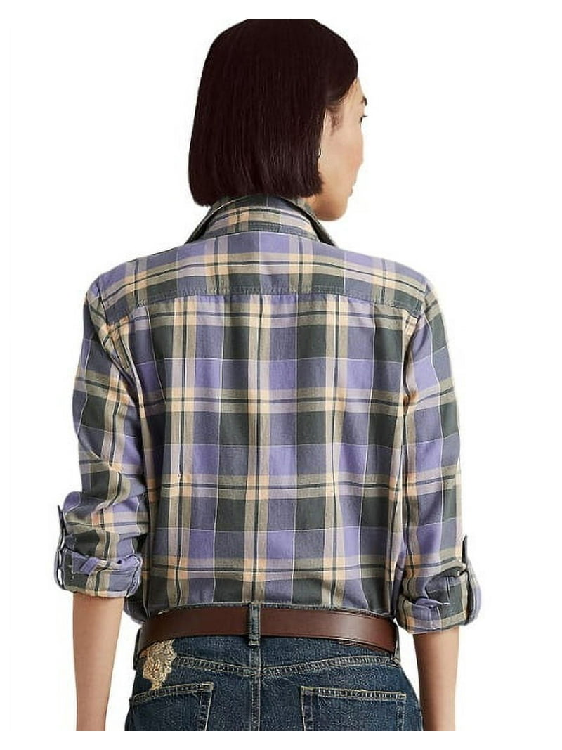 Lauren Ralph Lauren Women's Purple Cotton Plaid Twill Shirt Small - Main Image