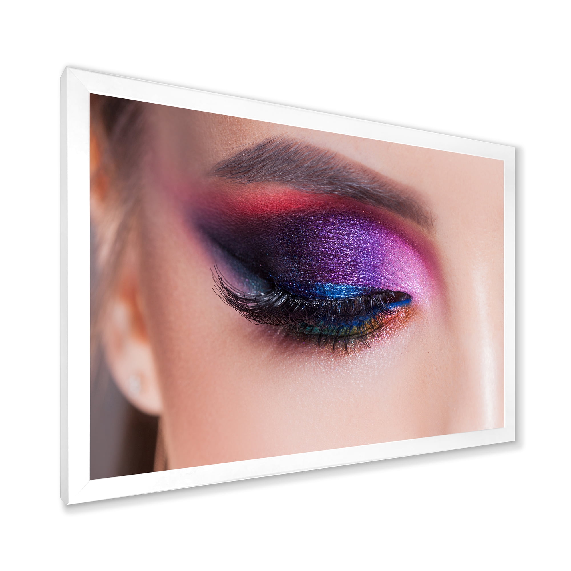 Designart 'Bright Eye Makeup In Luxurious Blue And Pink Shades' Modern Framed Art Print