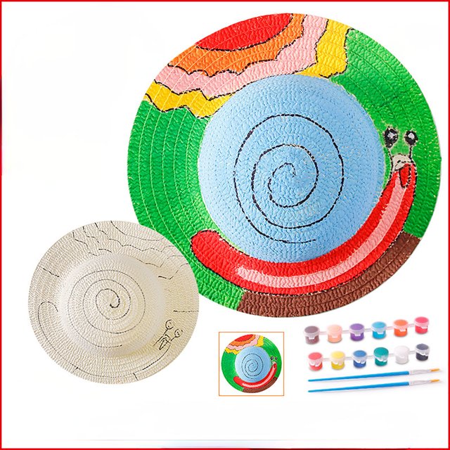 WEAIXIMIUNGChristmas Children Paint Straw Hats Diy Hand Filling 2-8 Years