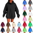 thumbnail image 2 of Oversized Hoodie Women Solid Color Drop Shoulder Hoodie with With Front Pocket Oversize Basic Fall Casual Sweatshirt Womens Crewneck Sweatshirt Green XL, 2 of 5