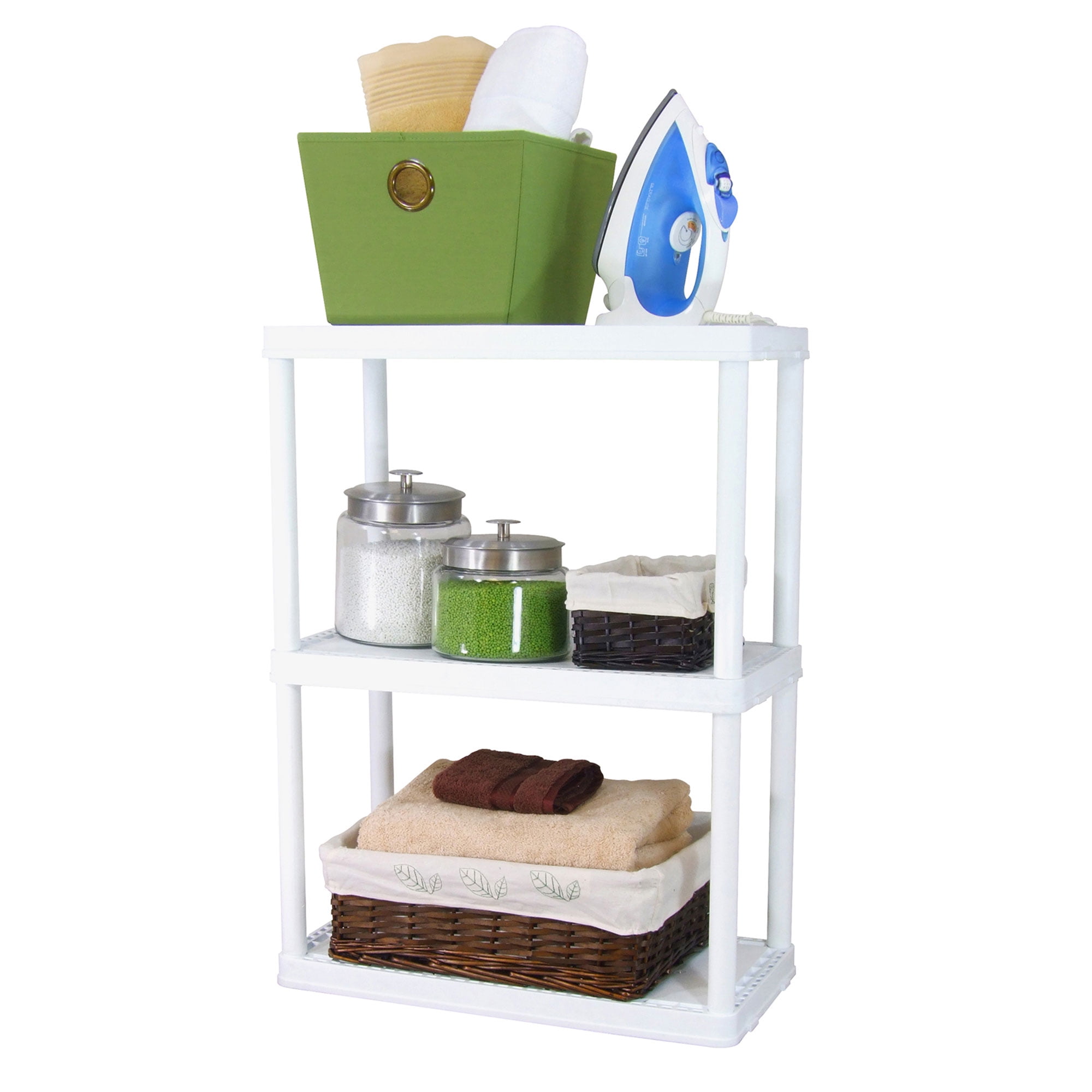 Gracious Living Solid 3-Shelf Storage, Fixed-Height Light-Duty Shelving, White