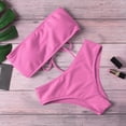 thumbnail image 3 of JoveMarine Women's Solid Color Bandeau Bikini Set Two-Piece Swimsuit with Removable Padded Cups & Wire-Free Bra for Tropical Beach Holiday and Pool Party Pink M, 3 of 5