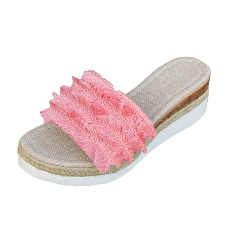 

Ediodpoh Women s Summer Fashion Open Toe Fabric Tassel Sandals Slippers Casual Lightweight Comfortable Outdoor Slippers Women s Slippers Pink 9