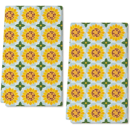 Eveokoki 2 Pcs Floral Kitchen Towels Sunflower And Leaves Dish Towels for Kitchen Ultra Absorbent Flower Hand Towels Decorative Set for Spring Bathroom Housewarming Gift 24 x 16 Inch