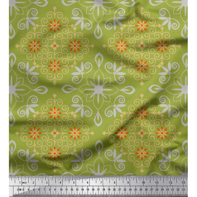 Soimoi Cotton Poplin Fabric Filigree Damask Print Sewing Fabric Yard 42 Inch Wide