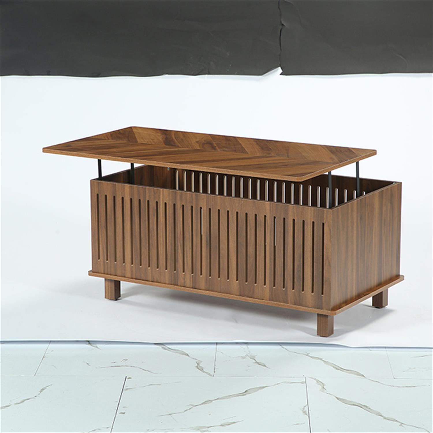 Demi Bonn 43" Coffee Table, Wood Lift Top Center Table With Large Storage & Fence Design for Home Living Room, Office, Brown