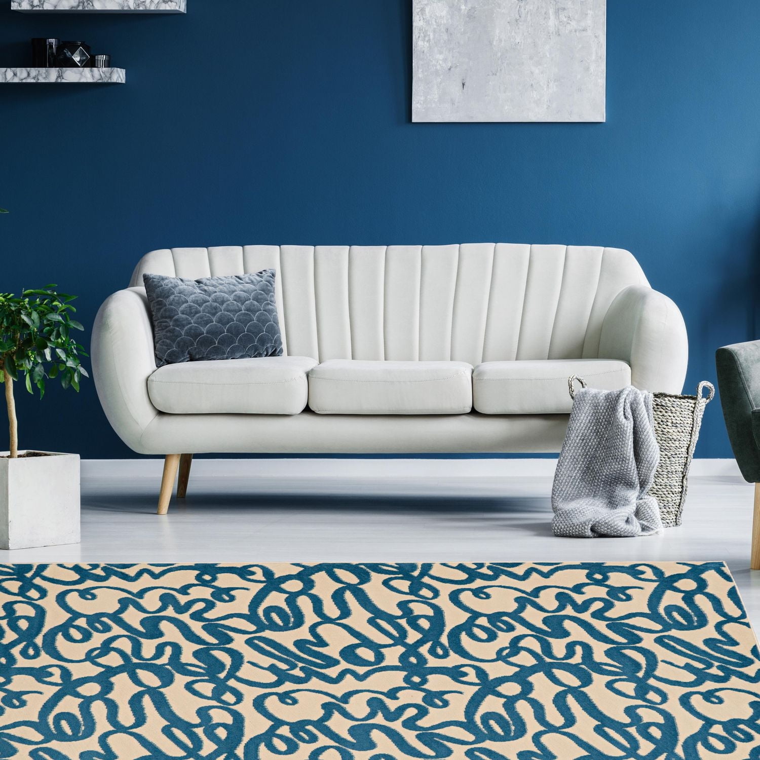 Tapis Capri Sasha crème & bleu de 4 pi 3 po x 7 pi 3 po