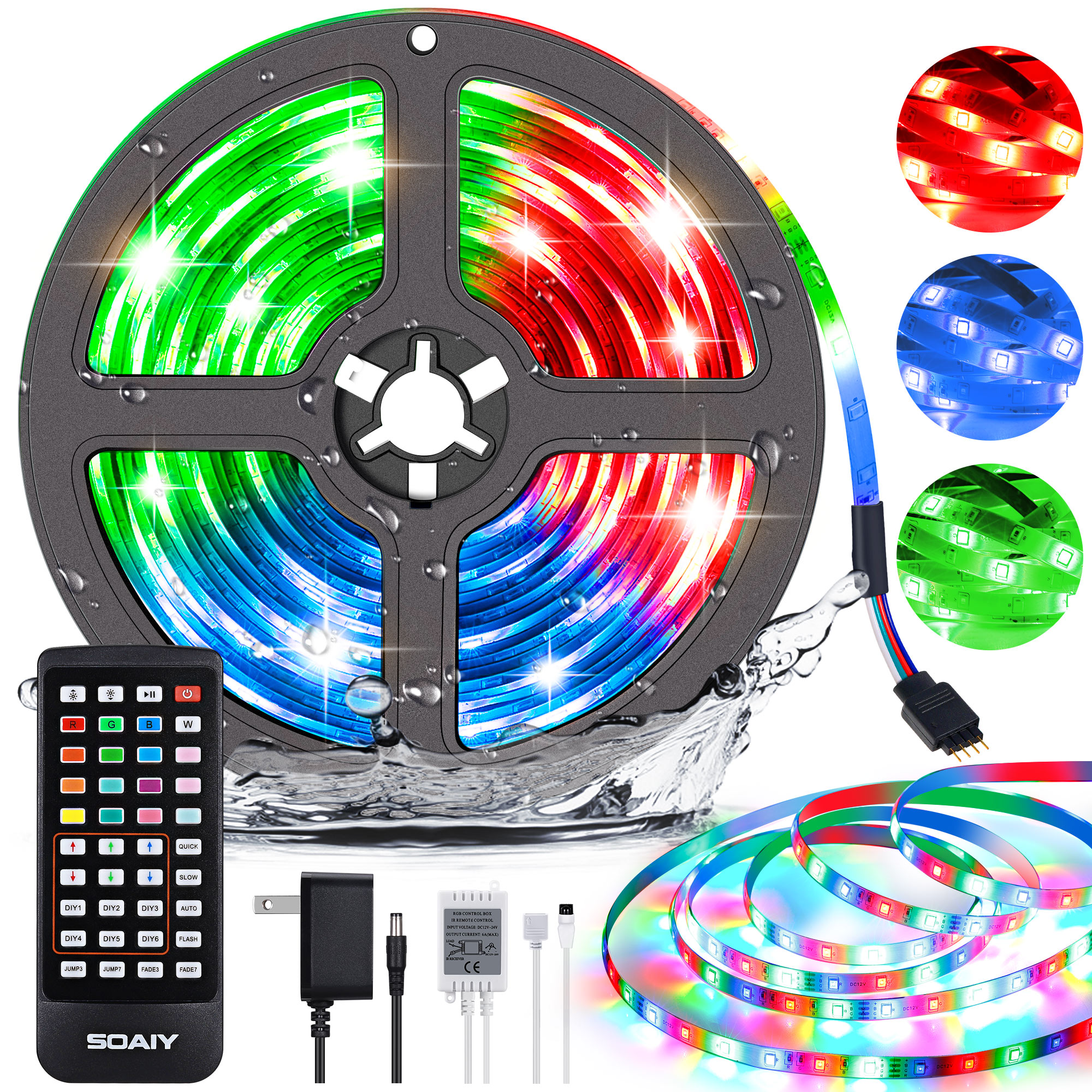 LED Lights Strip in Home,SOAIY Waterproof Adhesive Tape Lights,16.4ft RGB DIY Color Changing Rope Lights for TV Backlight Halloween Christmas lights w/IR Remote Control - image 1 of 16