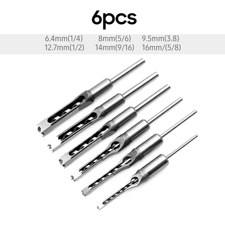 moobody 6pcs Hole Drill Bit Woodworking Hole Saw Mortising Chisel Steel  Drill Bits Set 1/4 inch, 5/16 inch, 3/8 inch, 1/2 inch, 9/16 inch, 5/8 inch