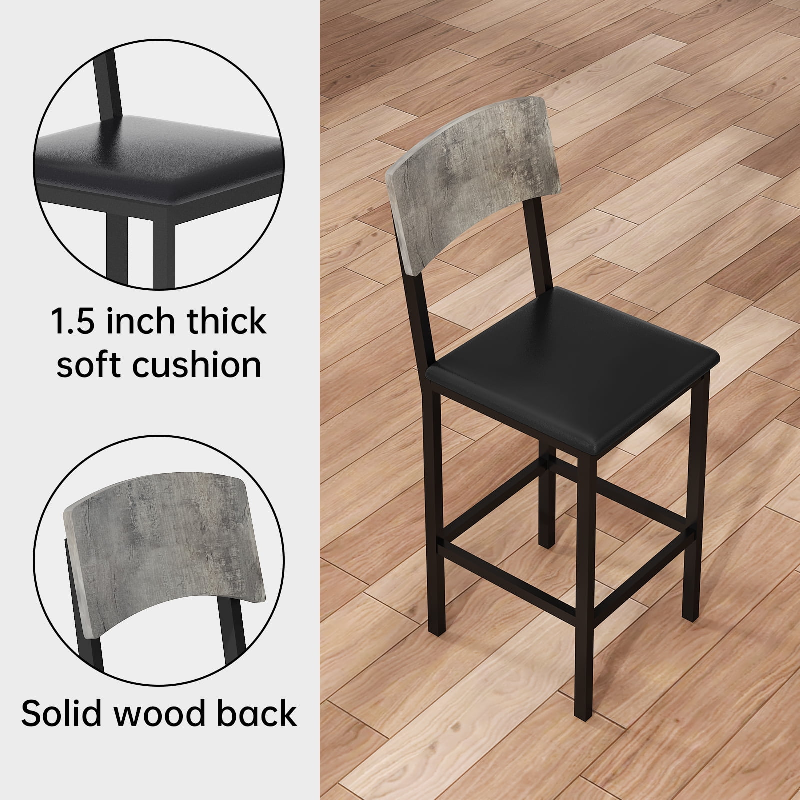Baxluxe Dining Table Set for 4, Solid Wood Desktop Kitchen Table with 4 Upholstered Dining Chairs, Modern Dining Room Table Sets for Small Space, Apartment, Gray